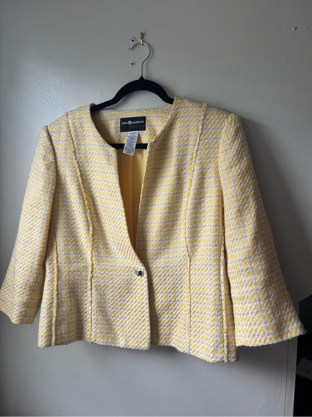 Sag Harbor Yellow and White Tweed Collarless Blazer